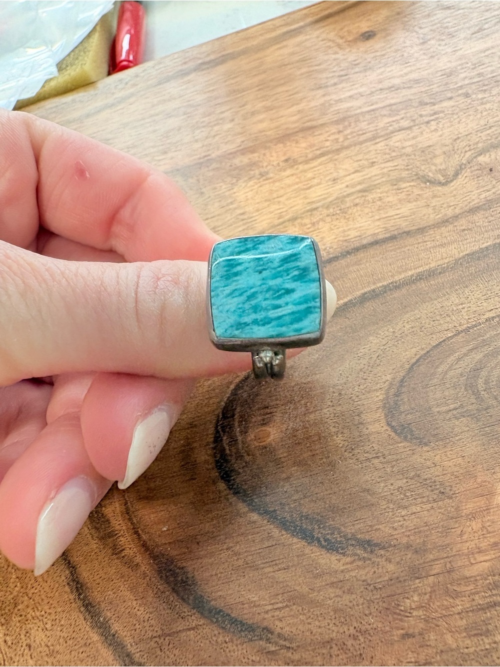 Chipita Sterling Silver Amazonite Square Ring - Turquoise - Size 7.5 - Picture 14 of 14
